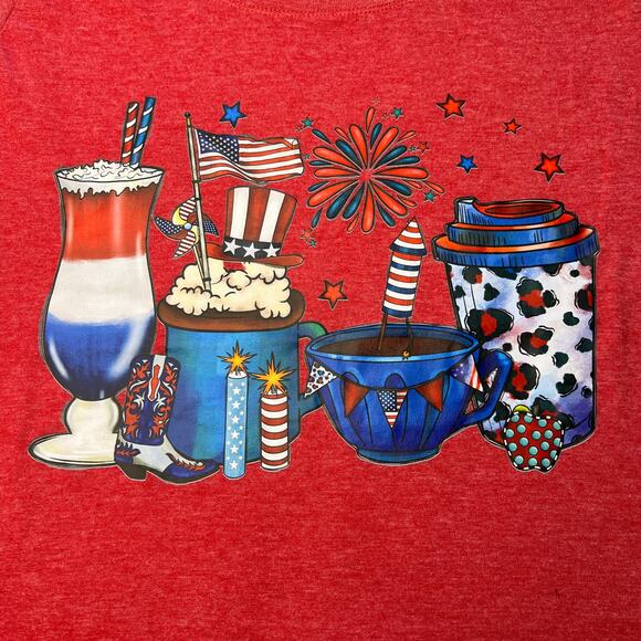 Americana 4th of July Coffee and Shakes Red Tee Medium - Picture 1 of 6